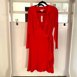 Red wrap statement dress, brand new with tags. 💋💄